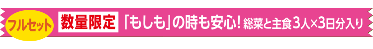 「もしも」の時も安心!総菜と主食3人×3日分入り