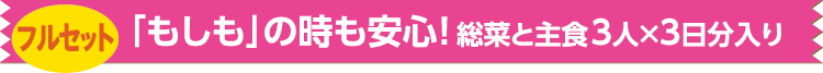 「もしも」の時も安心!総菜と主食3人×3日分入り