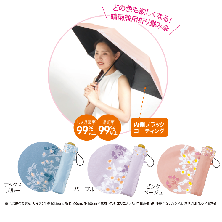 晴雨兼用ホワイトフラワー折り畳み日傘