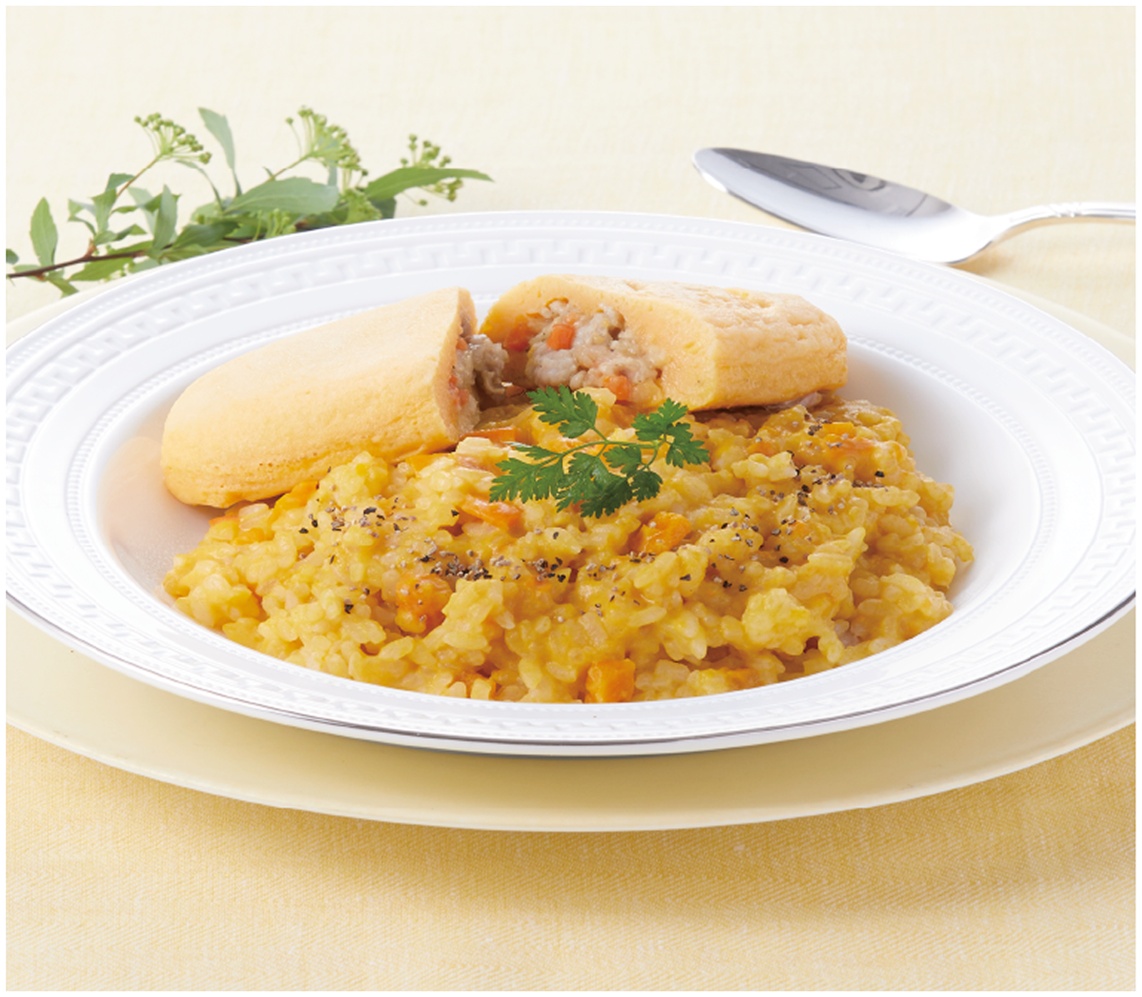 にんじんポタージュのリゾット風 オムレツ添え