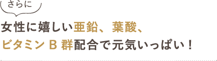 女性に嬉しい亜鉛、葉酸、ビタミンB群配合で元気いっぱい! 