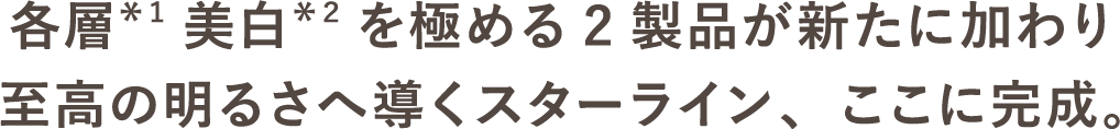 各層*¹美白*²を極める2製品が新たに加わり至高の明るさへ導くスターライン、ここに完成。
